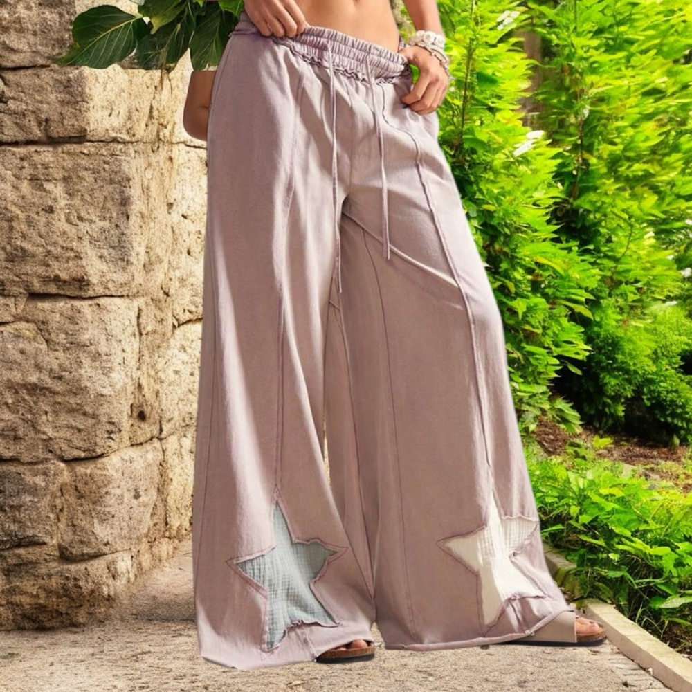 Women's Star Patch Wide-Leg Pants - Purple